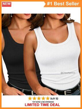Plus Size Ribbed Tank Top Scoop Neck Sleeveless Cami Summer Shirt